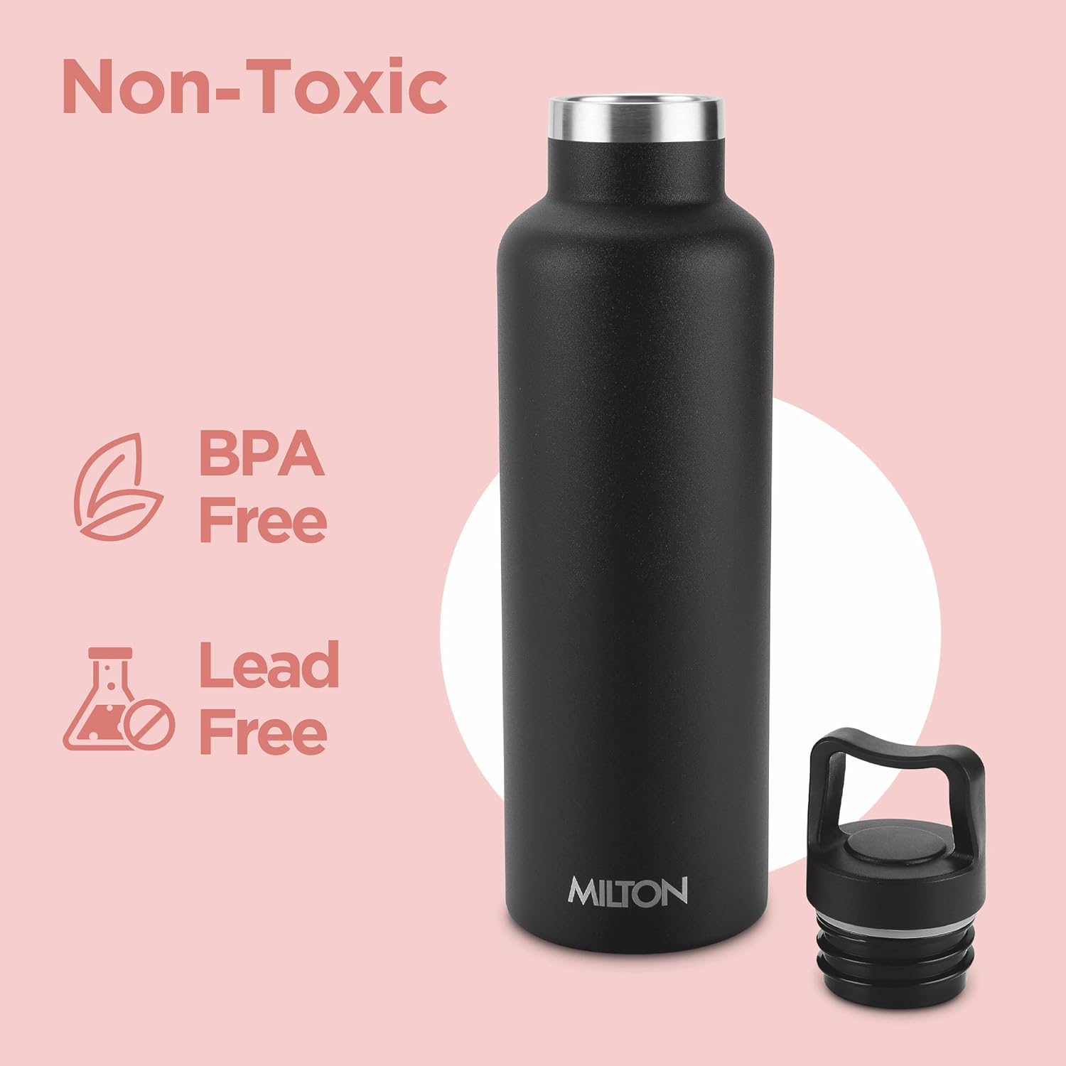 Milton 24 oz Stainless steel insulated water bottle, Leakproof, 12 hours Hot, 24 hours cold, Double Walled Vacuum Metal Flask for Sports, Gym, Travel friendly, Dishwasher Safe, Haruki 800