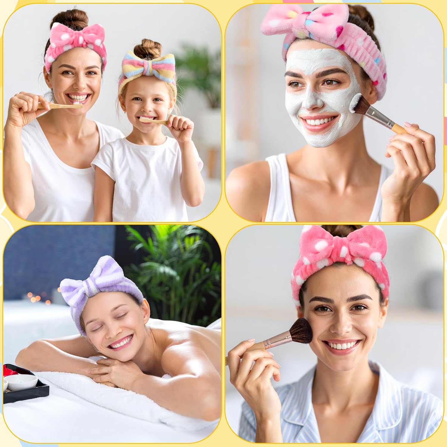 Molain 24 Pcs Spa Headband for Women Bow Hairband Adjustable Skincare Headbands Facial Head Wraps Soft Coral Fleece Makeup Headbands Bulk for Face Wash, Shower, Yoga & More