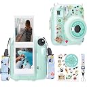 ZENKO Transparent Camera case Compatible with Fujifilm Instant Mini 12 - mini 12 Camera case, Cute Pattern Shoulder Strap and Pattern Stickers- Mint Green gallery image