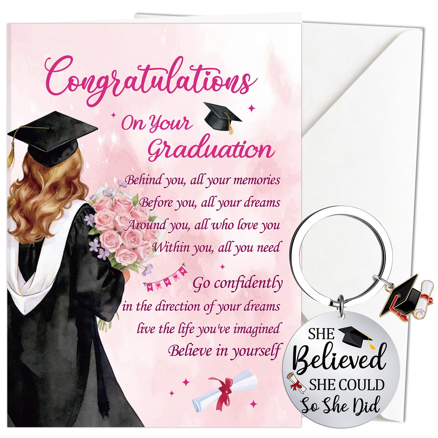 Luvart Class of 2026 Graduation Card Gift - Congratulations On Your Graduation Greeting Card with Keychain Inspirational Gifts for Women Her Girls Daughter Sister Granddaughter Niece Friends โ image 1