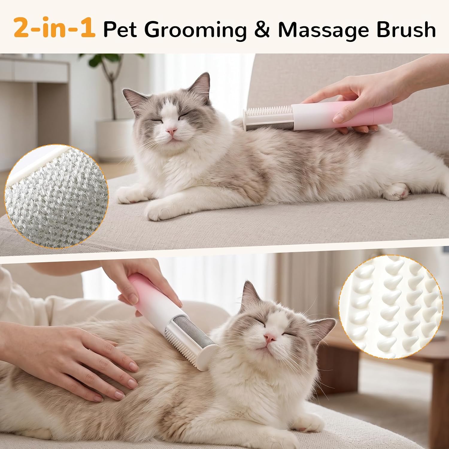 2-in-1 Drum Pet Hair Removal Brush, Electrostatic Lint Remover, Dual Sided Pet Grooming Comb image 3
