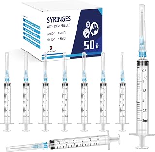 50Pack 3ml/cc with 23 G 1” Safety Luer-Slip Individually Wrapped