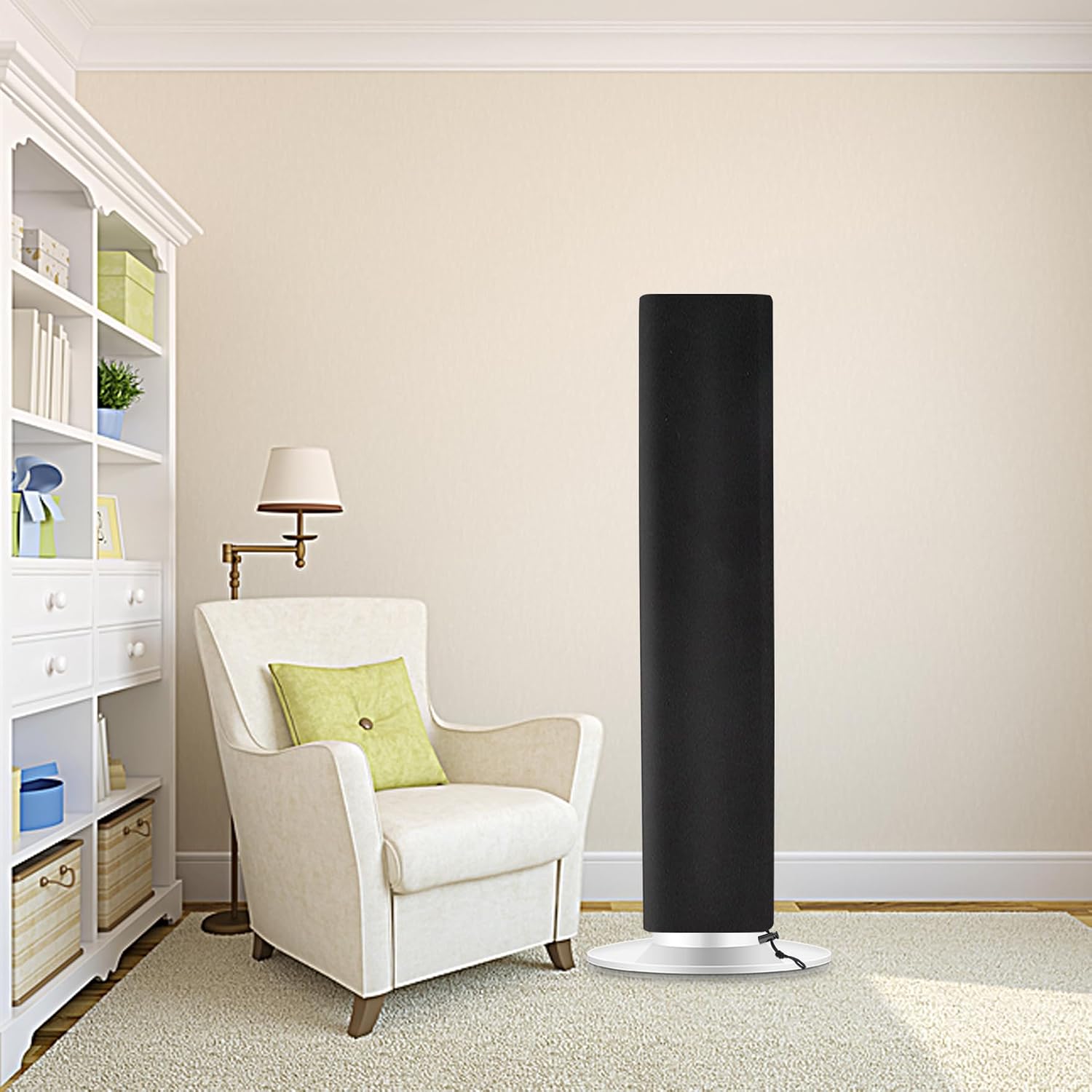Klmnop Tower Fan Cover, 420D Oxford Standing Fan Dust Cover Outdoor Indoor, 13 x 42 Inch Waterproof Patio Fan Cover for Office, Home(Black)