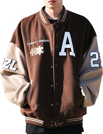 Moshtashio Mens Varsity College Jacket Baseball Bomber Jacket Vintage Sweatshirt Casual Unisex Streetwear Coats with Patch
