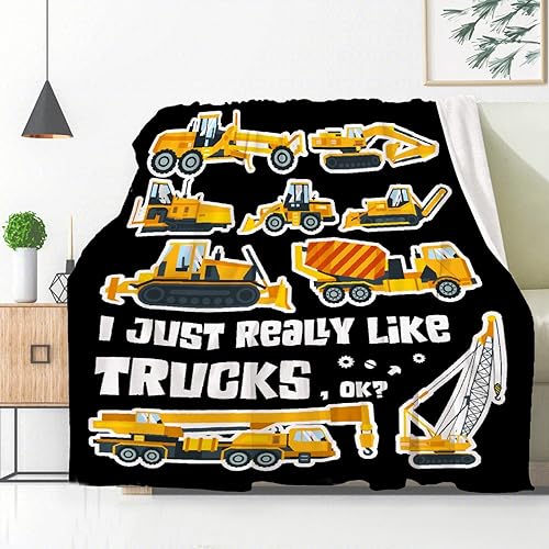 Manta con texto en inglés "I Just Freaking Love Trucks", manta de franela ultraligera y cálida para niños y niñas, manta de construcción para bebés,