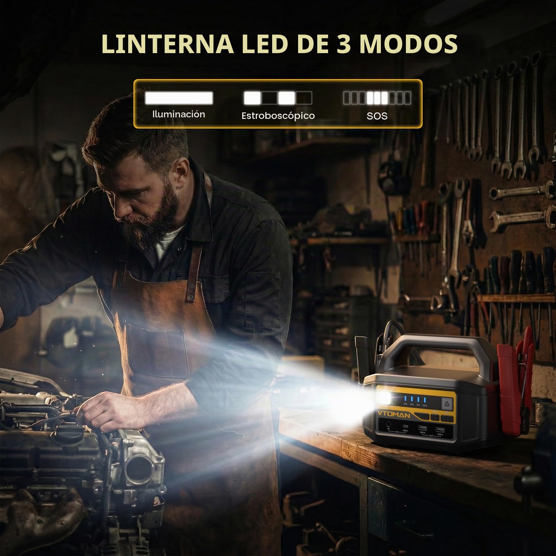 VTOMAN V-Truck - Kit de Arranque Portátil de 6000 A 12 V/24 V, 36400 mAh, Potente Paquete de Arranque para Camiones, Furgonetas y Caravanas con Linterna LED & Carga Rápida de 145 W