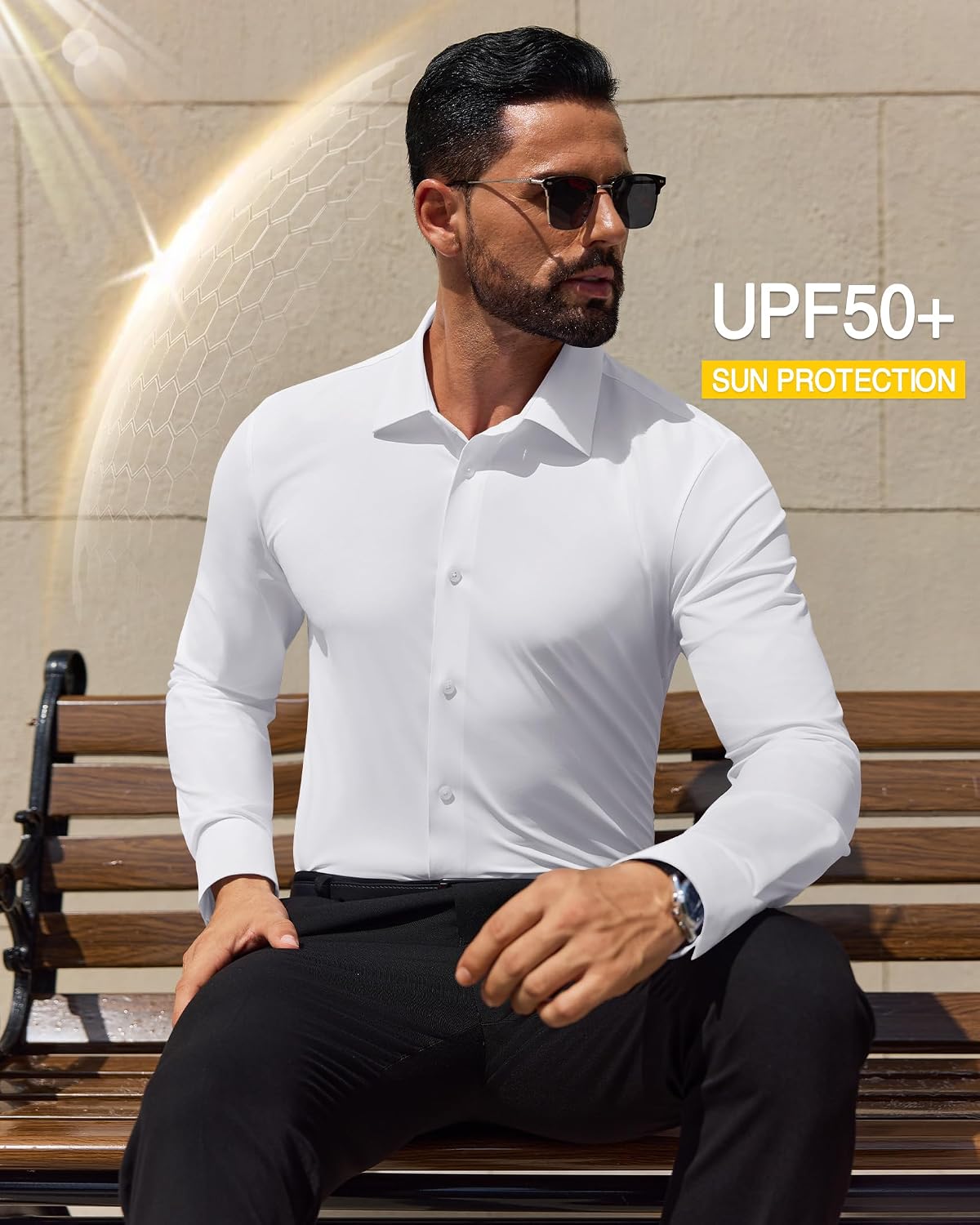 Men's High-Stretch Dress Shirts Slim Fit Wrinkle Free Long Sleeve Muscle Fit Button Down Shirt Business Casual image 5