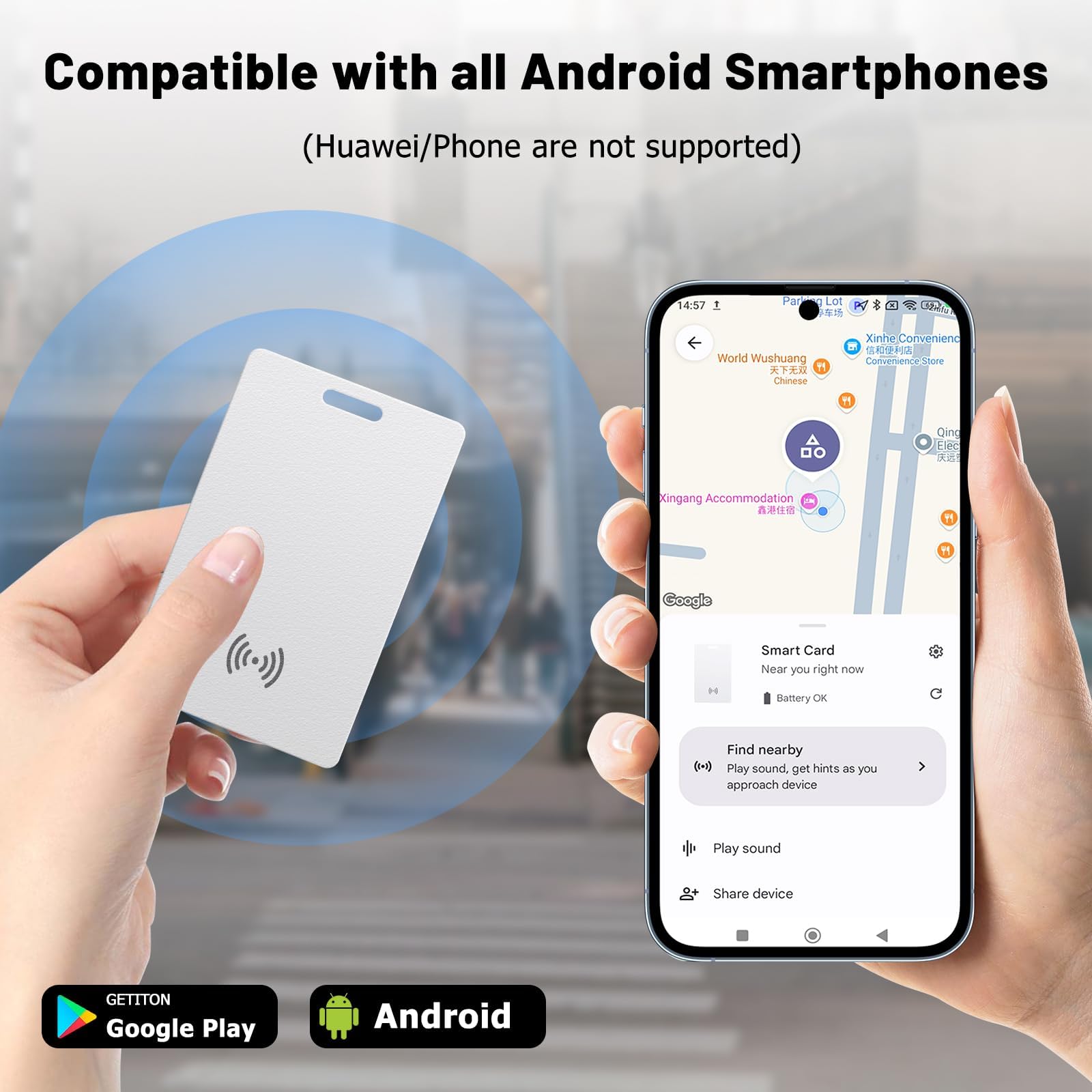 Wallet Tracker Android Ricaricabile Senza Cavo IP68 Impermeabile Compatibile Google Trova il Mio Dispositivo