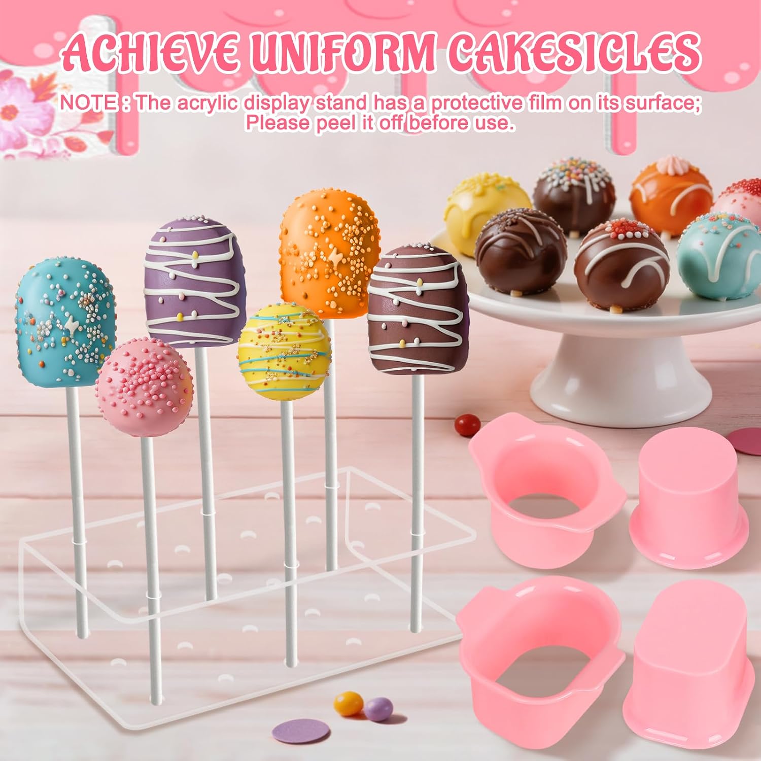 Cakesicle Cutter, with Tray,Stand,Stick,Bag And Tie-Pink