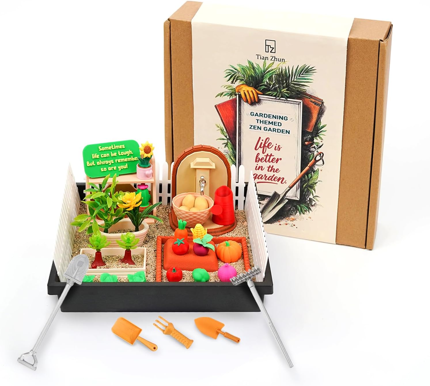 Tian Zhun Gardening Gifts for Women Mini Zen Garden for Desk Plant Lover Gifts Funny Sand Tray Therapy Kit Sand Included