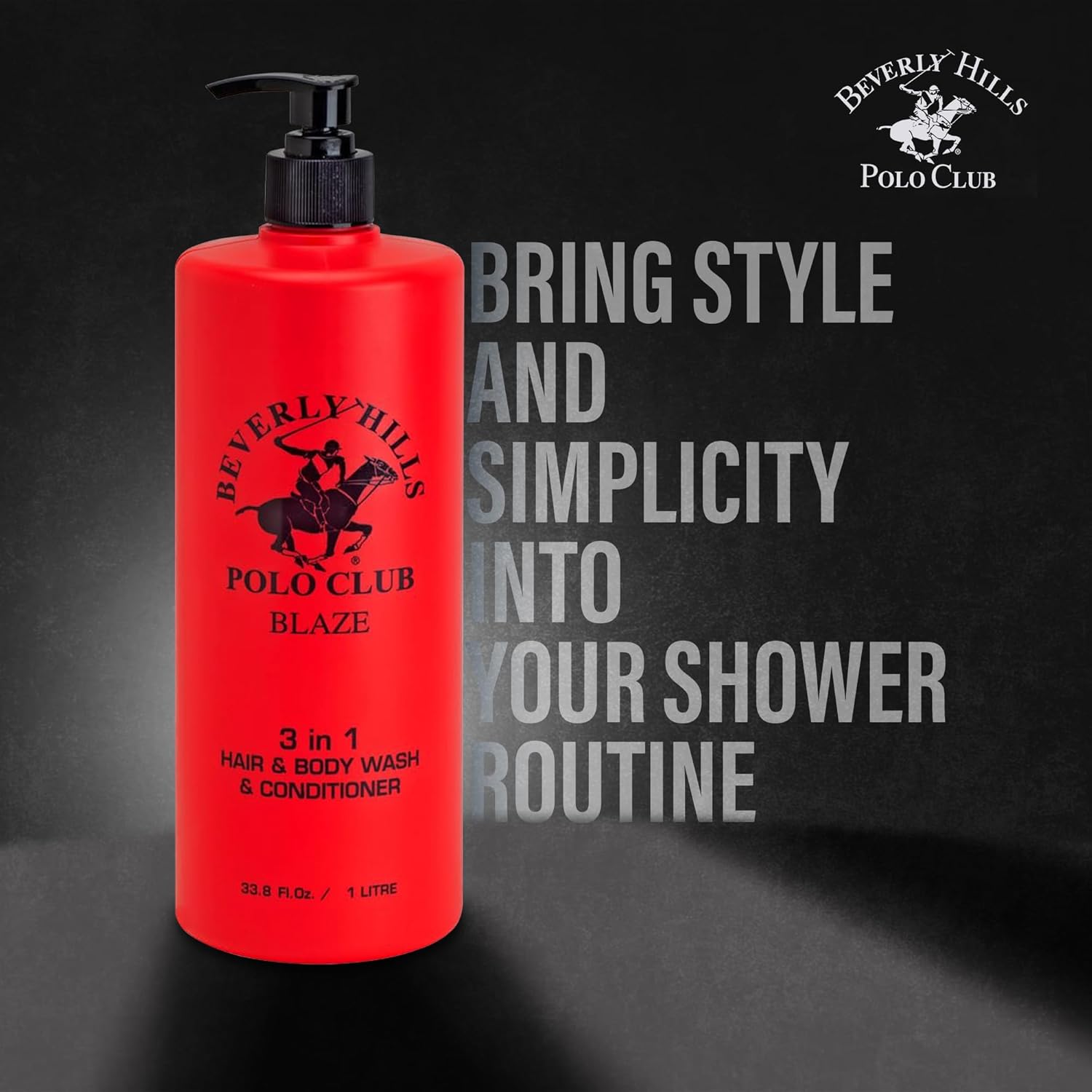 Beverly Hills Polo Club Men's 3-in-1 Shampoo Conditioner Body Wash | Blaze Scent | Premium All-Day Freshness & Invigorating Luxury Grooming | Large 33.8 fl oz Bottle - Image 2