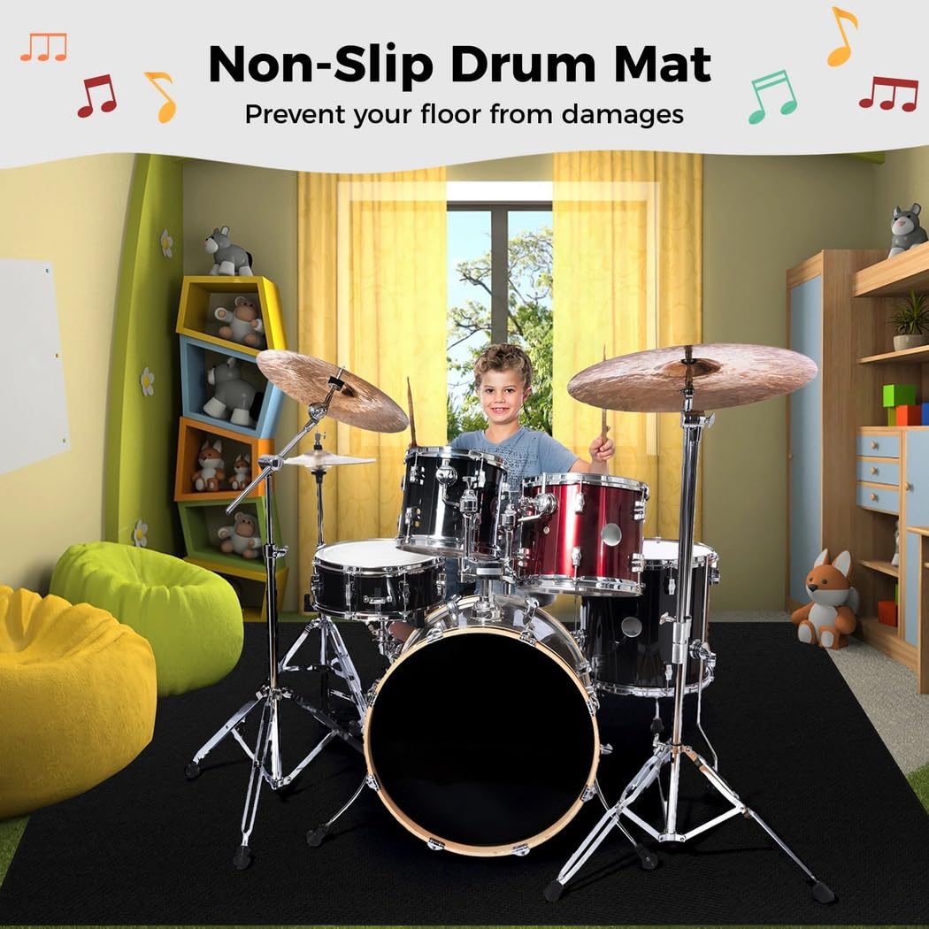 Tapis de batterie de 1,8 x 1,5 m, tapis de batterie avec fond antidérapant, tapis insonorisant pour instrument de musique (tapis de batterie)