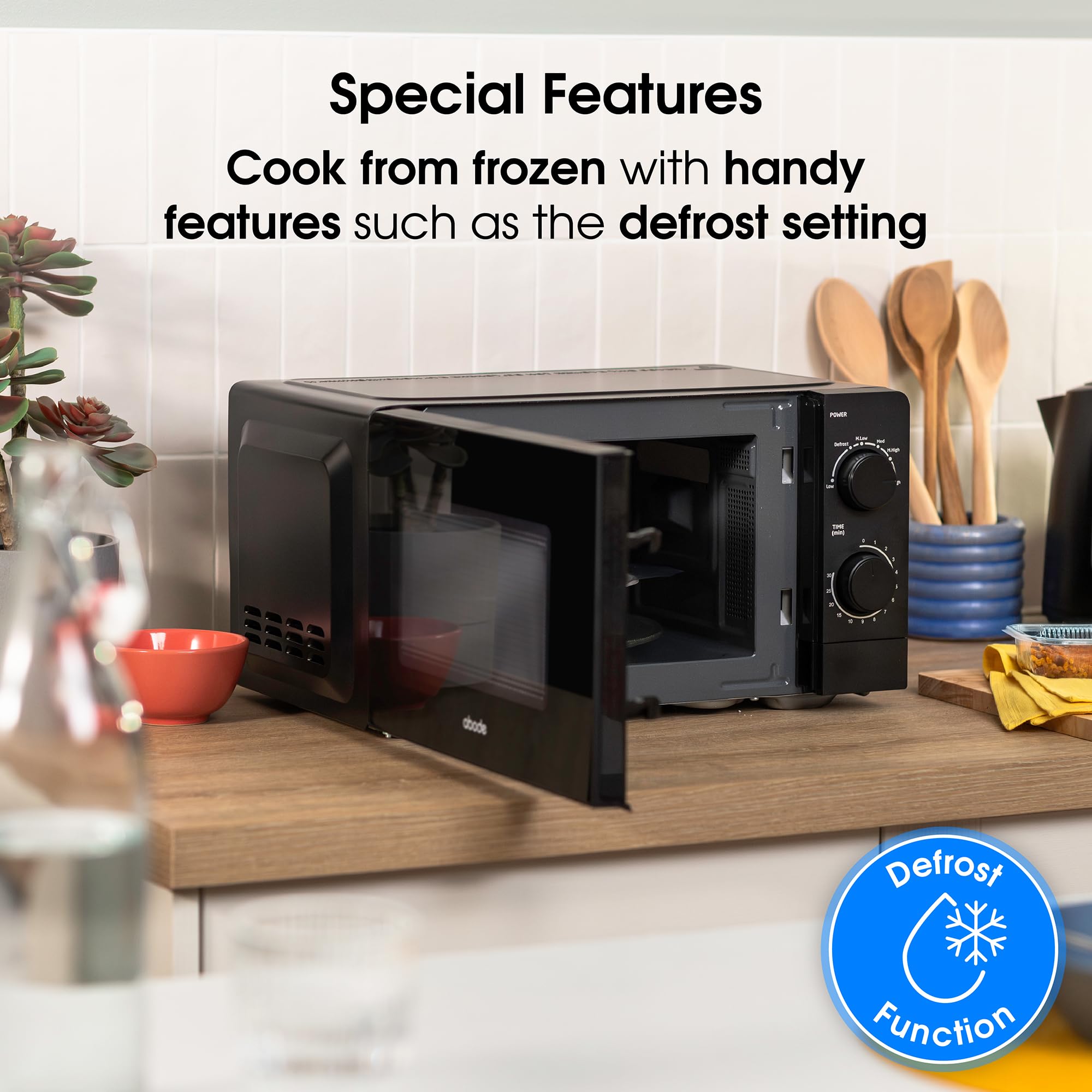 Abode 20L Manual Microwave Black 700W with 5 Power Levels & Timer, Button & Dial Control, Defrost Function, AMM2005B (Manual, Black) — view 6