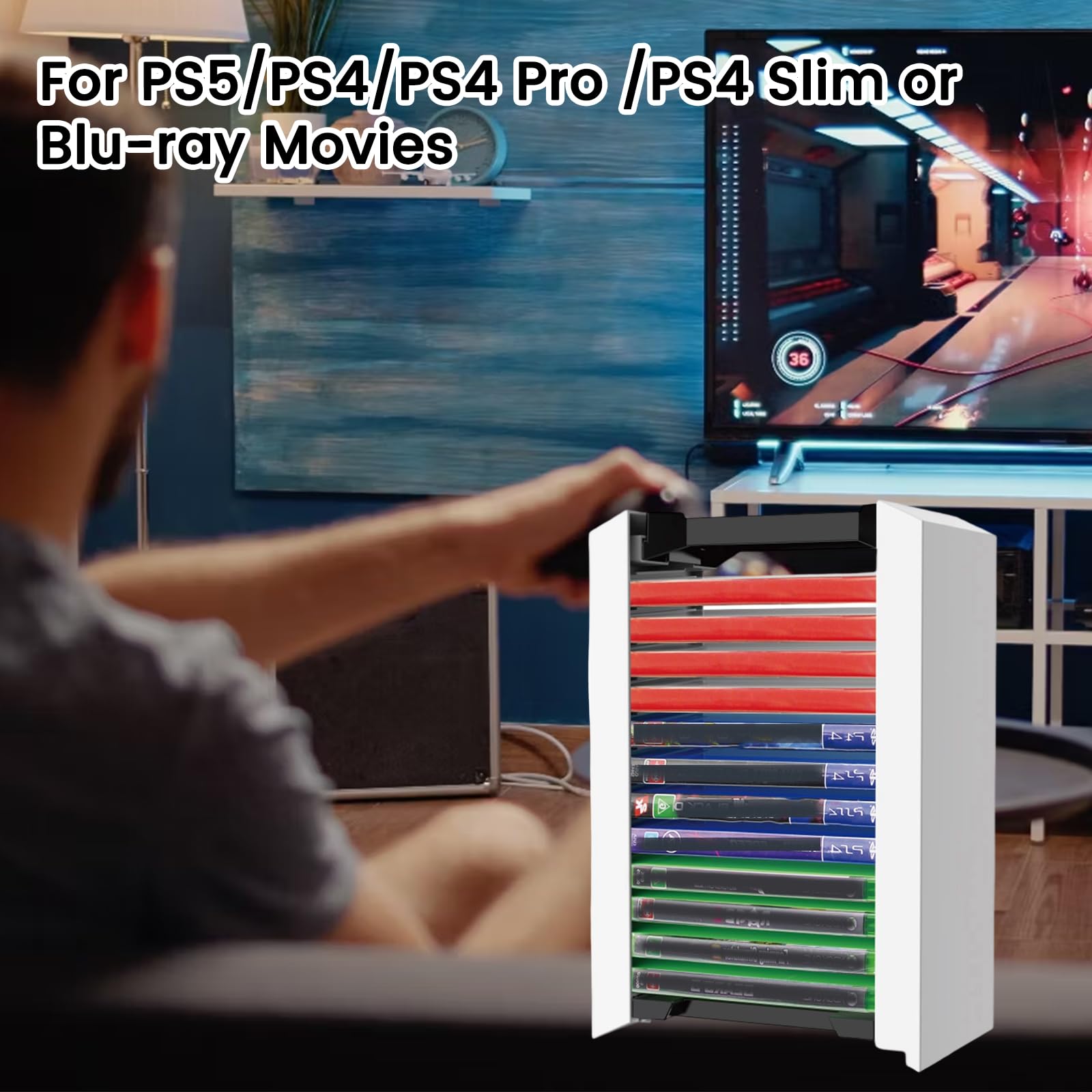NCONCO Scatola di immagazzinaggio, torre per giochi PS5, torre dei dischi da gioco, organizzatore di accessori da gioco, 12 supporti per dischi da gioco per PS5, PS4
