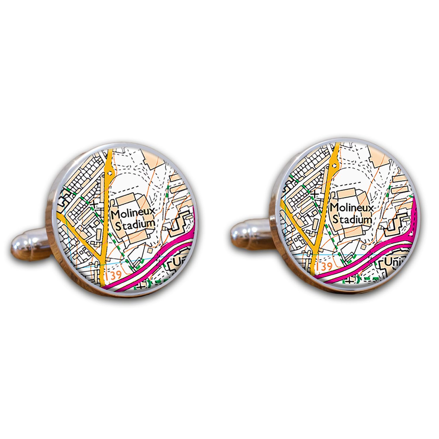 Football Stadium Map Cufflinks, Wolves Ground Map Cuff links, Molineux Stadium Map Cufflinks, Round Football Cuff Links