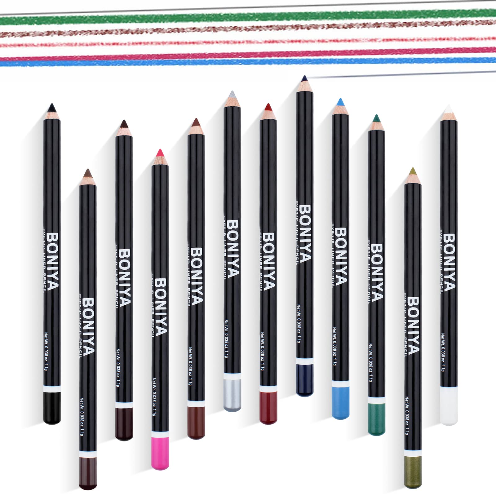 Chnaivy 12 PCS Colors Eyeliner Pencil Set Matt Smooth Waterproof Natural Long Lasting Eyebrow Lip Liner Pencil Cosmetics Makeup Tool