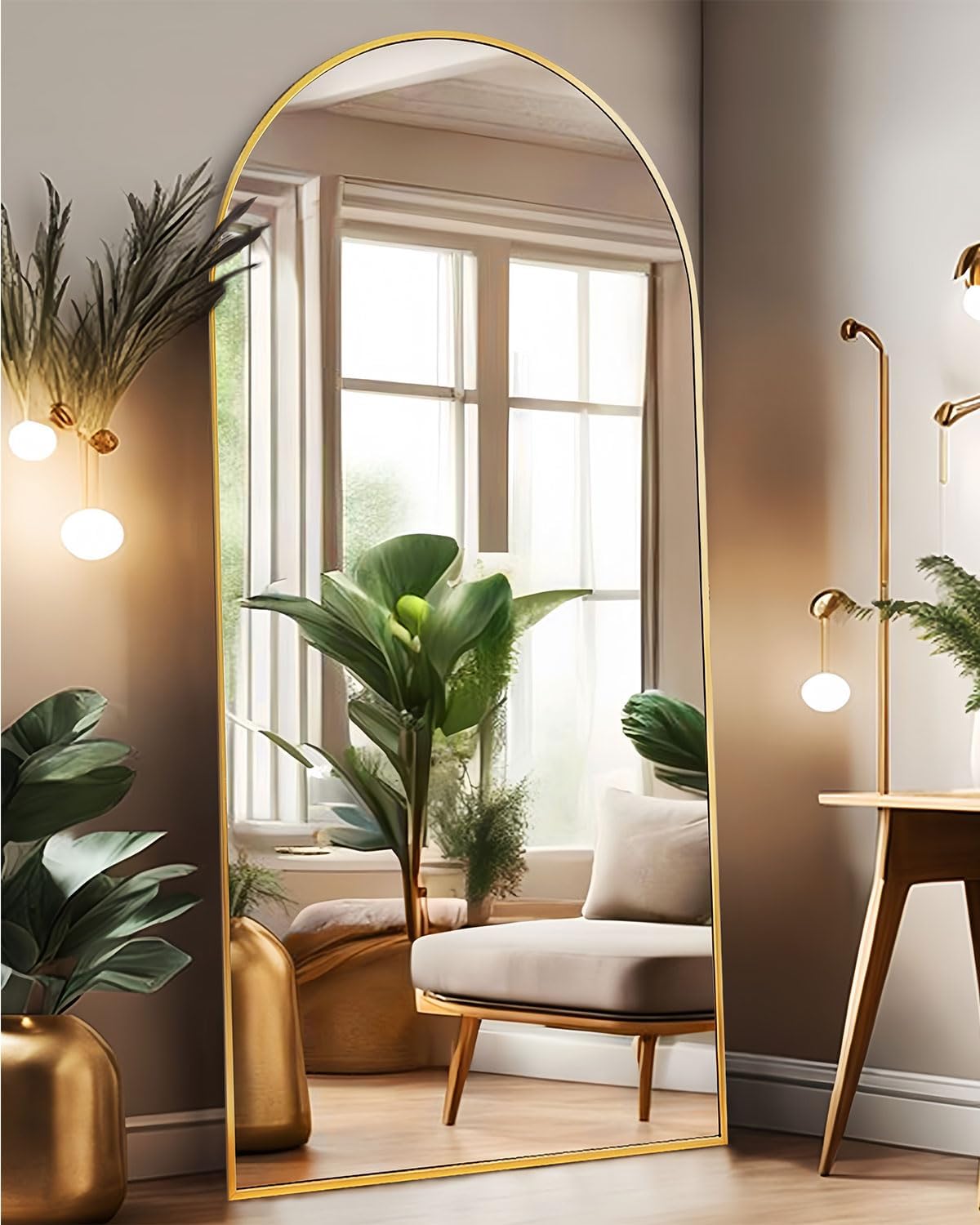 DYNWELL Arched Full Length Mirror, Floor Mirror with Stand