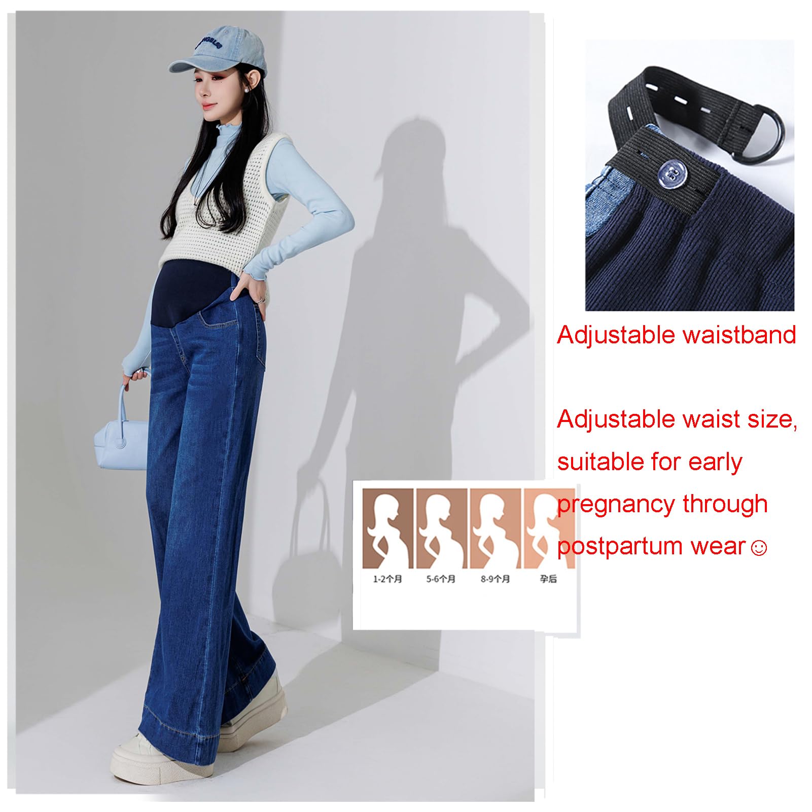 Vaqueros para embarazadas con cintura ajustable, elegantes pantalones vaqueros con bolsillos para mujeres de hasta 175 cm, vaqueros elásticos para embarazadas