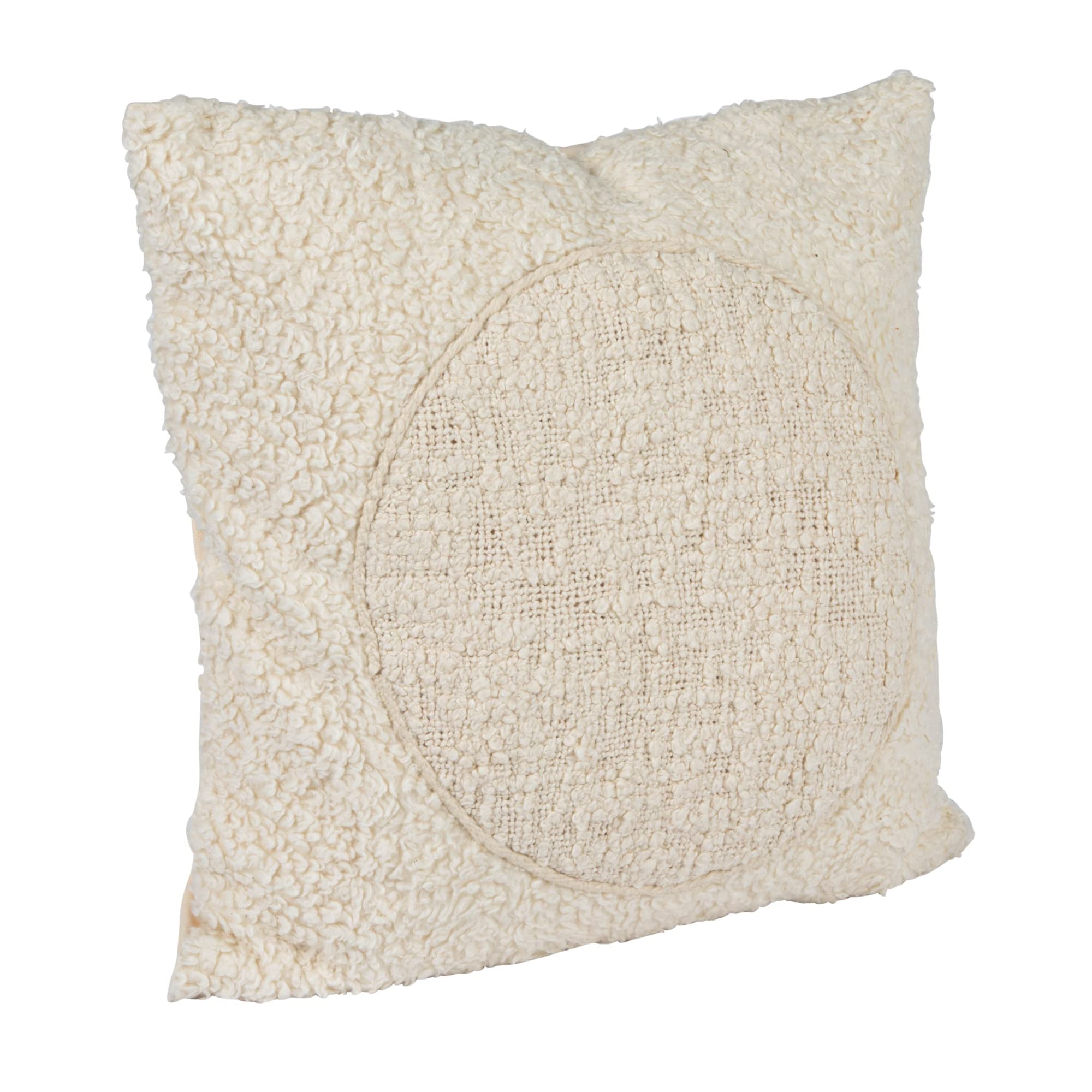 Bloomingville Ivory Stitched Circle Cotton Sherpa Throw Pillow