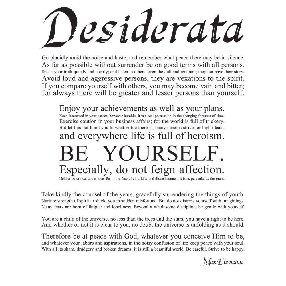 Wee Blue CooDesiderata Ehrmann Go Placidly Amid Yourself Quote Typography Art Print Poster Wall Decor 12X16 Inch