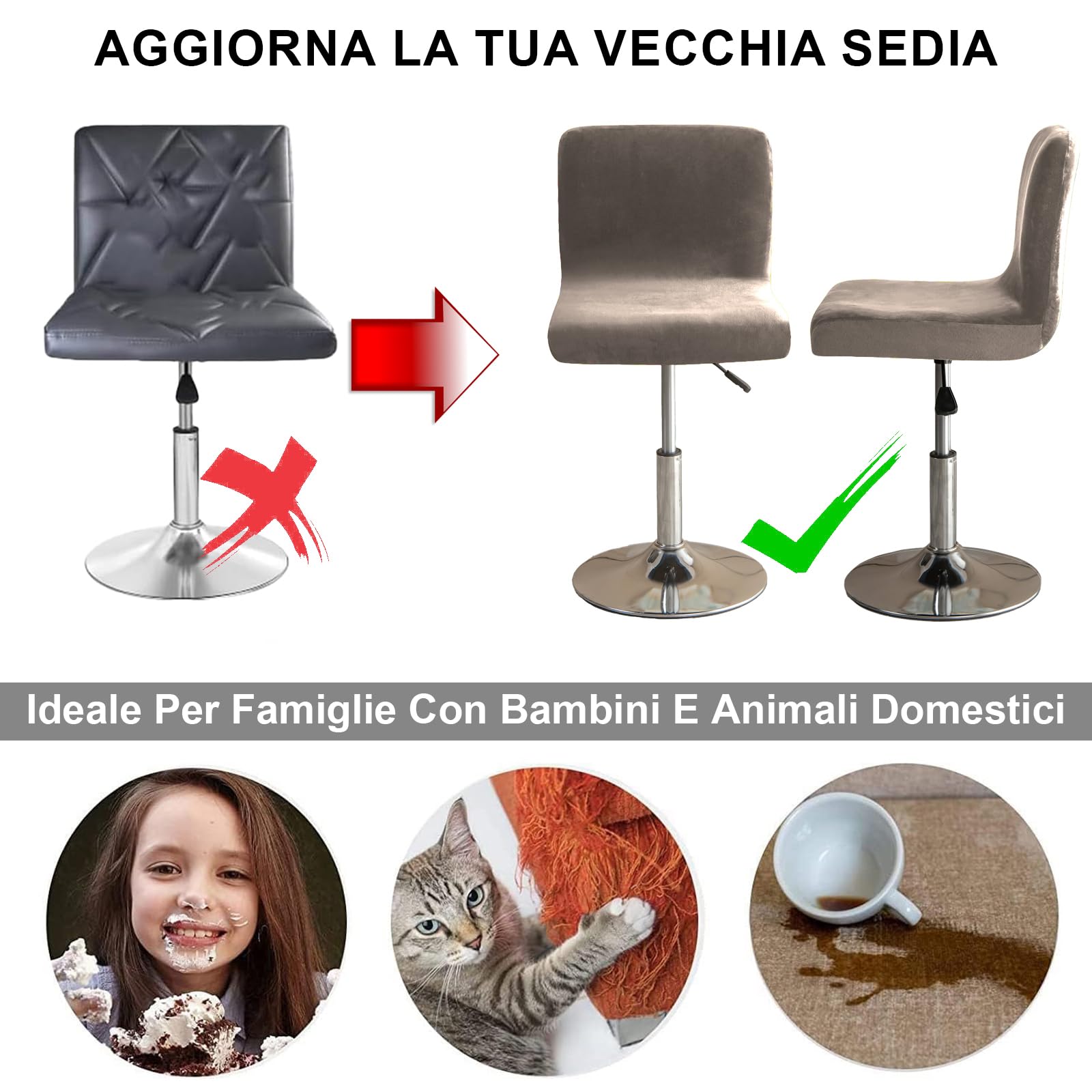 Coprisedia Da Bar Con Schienale, Elastico Velluto Tessuto Copriseduta Per Sgabelli Da Bar Rimovibili Schienale Basso Girevole Coprisedie-Taupe-2 pezzi