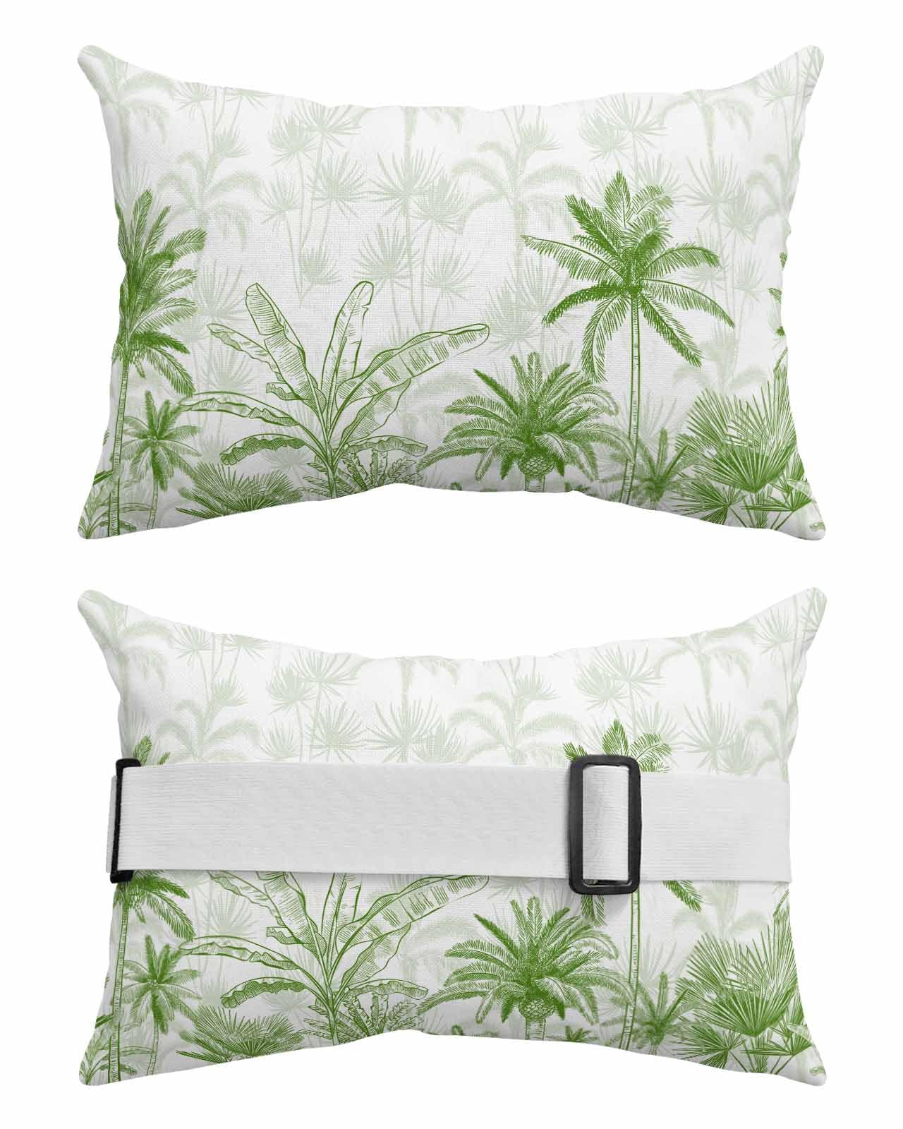 Anzona Pack of 2 Green Palm Trees Lumbar Pillow Covers, Outdoor Waterproof Throw Pillow Covers Set, Tropical Plants Summer Botanical Decorative Cushion Case for Patio Beach, 12x20 Inch
