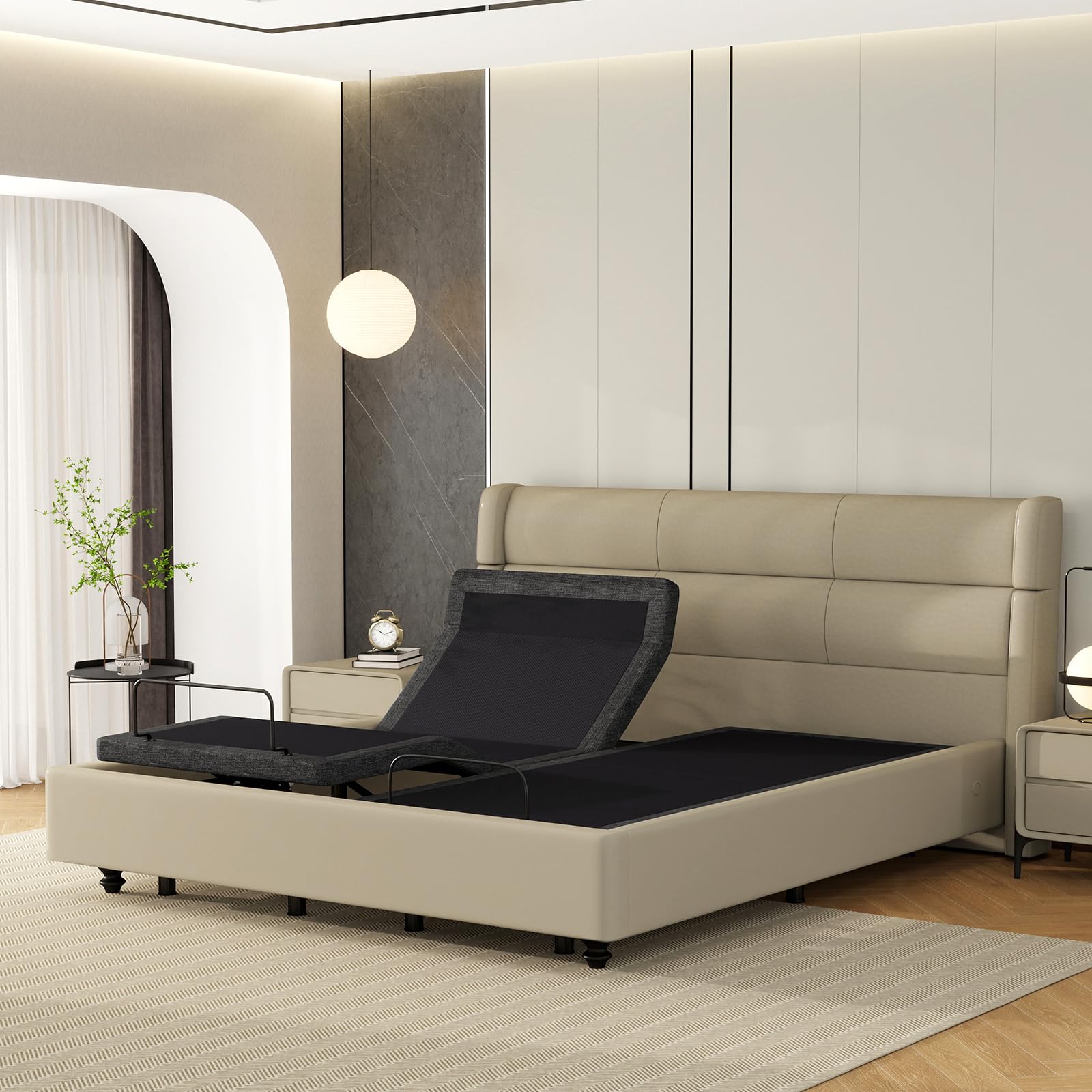 Vipbear Split King Adjustable Beds with Thickened Frame, Adjustable Bed Frame with Pillow-Tilt,Separate Head/Foot Lift,Smart APP Control, Massage,