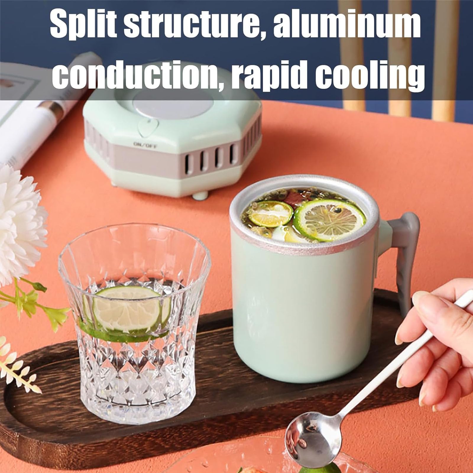 Raffreddatore istantaneo portatile per bevande, tazza di raffreddamento rapido per cola, birra, caffè e succhi, mini macchina da tavolo per bevande con tazza in alluminio, ideale per casa e ufficio