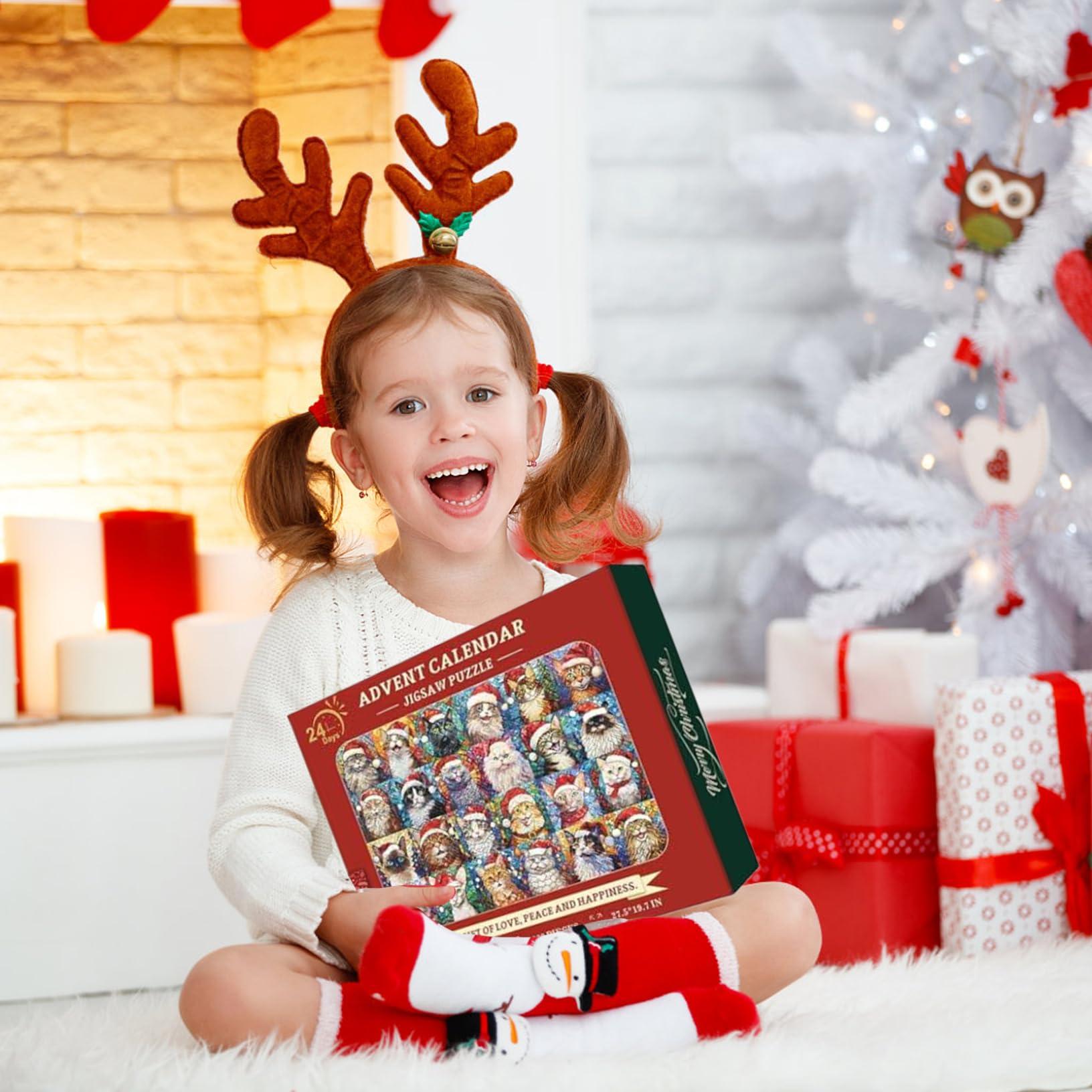 Calendario de adviento de Navidad 2024, 1000 piezas Puzzle de calendario de adviento de gato navideño, 24 días de cuenta regresiva de la familia Familia Game para niños adolescentes adultos..
