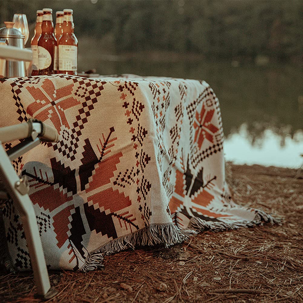 BLANKET Tapis de Pique-Nique Coton Nappe de Table châle 150 cm × 120 cm / 150 cm × 210 cm Couverture de Camping Lavable en Machine pour Plage Jardin randonnée Voyage Voiture Sofa Chaise (Bleu Jaune)