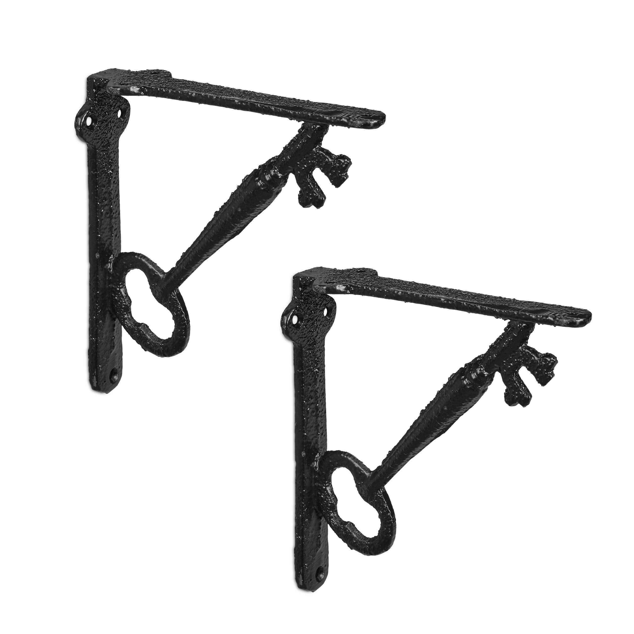 Relaxdays 2X Shelf Brackets, 100% cast iron, Black, 14.5 x 4 x 14.5 cm
