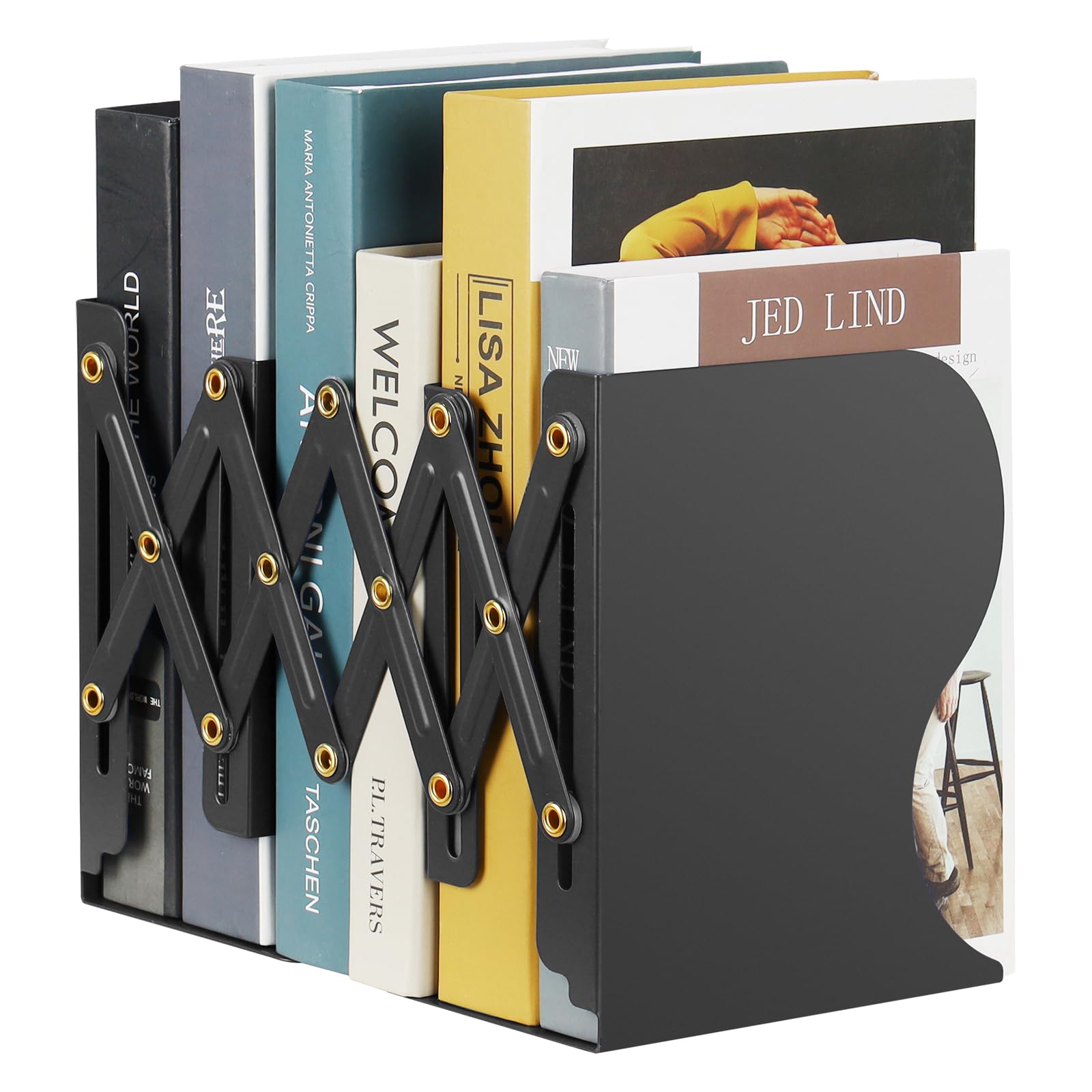 Olebes Adjustable Book Ends, Metal Non Skid Expandable Bookcase Bookend Stand Holder Book Storage Rack, Heavy Duty bookends for Shelf, Office Desk,