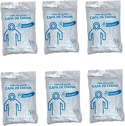 KIT 6 Capa de Chuva Transparente C/Capuz S/Elástico no Punho