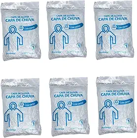 KIT 6 Capa de Chuva Transparente C/Capuz S/Elástico no Punho