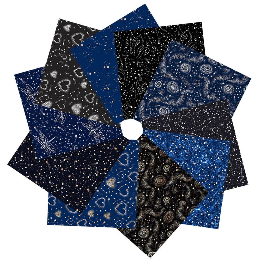 Lot de 10 tissus en coton étoiles - Tissu patchwork avec étoiles - Ciel nocturne - Paquet de tissu en coton pour matelassage - Tissu en coton - Tissu de couture - Tissus de couture - Tissus DIY