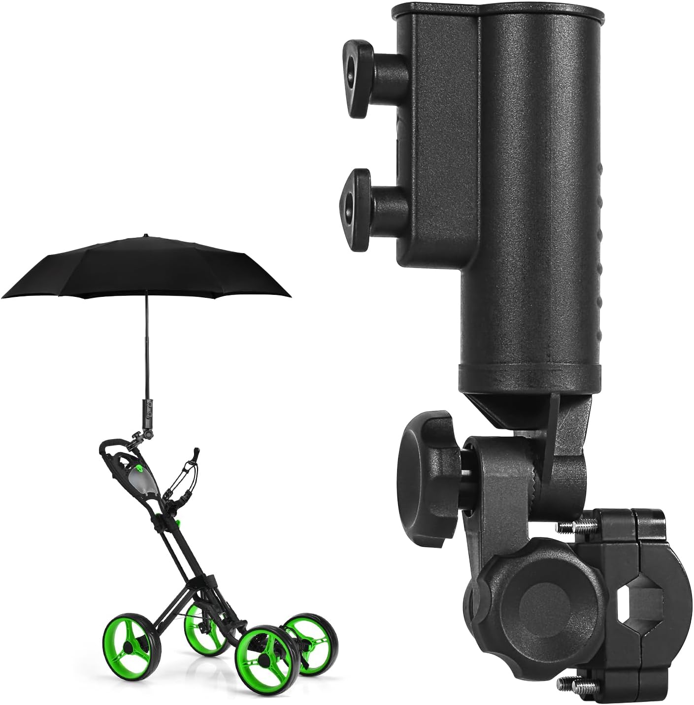 Heavy-duty Golf Push Cart Umbrella Holder 180° Adjustable for Stroller Bicycle Bike Wheelchair Mobility Scooter Beach Chair Windproof Universal Umbrella Bracket