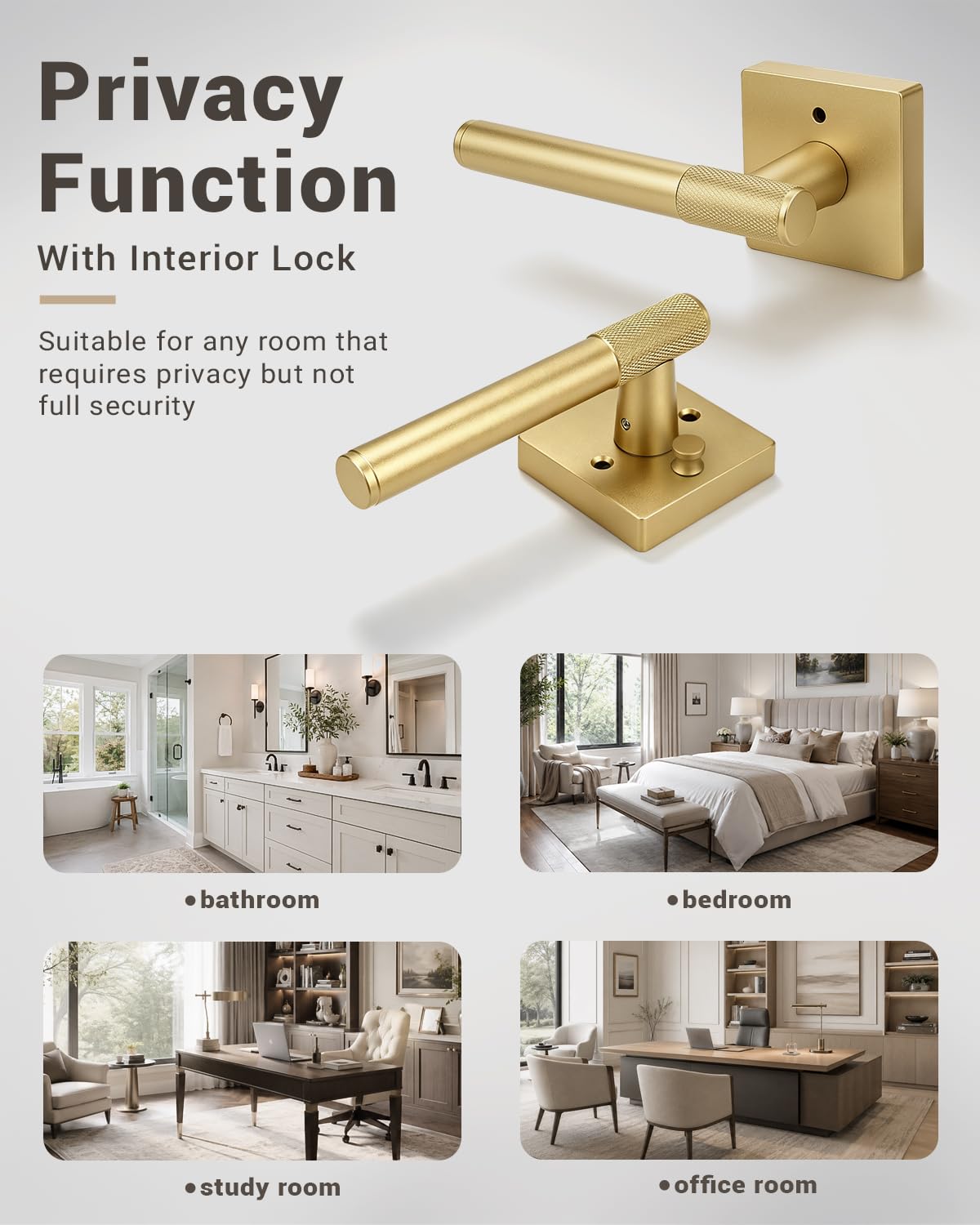 Golden Champagne Door Knobs - Modern Privacy Locks -2