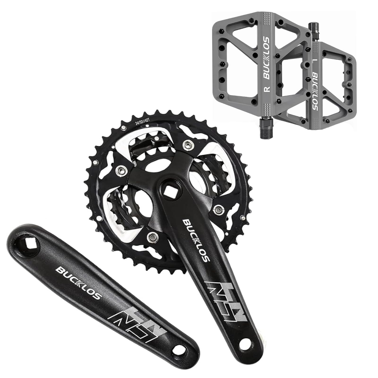 biela pedal bicicleta BUCKLOS Juego de bielas para MTB con 22/24/26/32/38/42/44T y BMX, pedales de de montaña, pedales planos de MTB, pedales de bicicleta de carretera de fibra de nailon ligero Cmdr. Davida 'Goggles' Fernandez Color-Electric Blue Spring Color:Bees