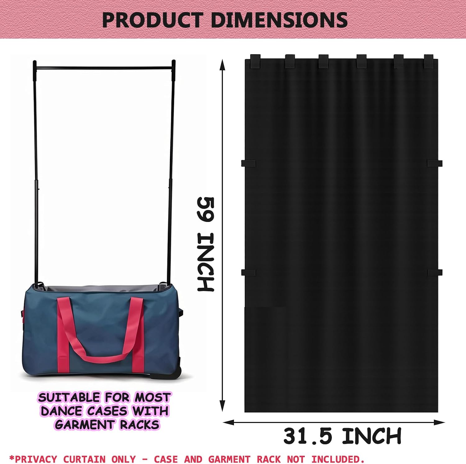 Privacy Curtain for Dance Bag, Portable Dancer Changing Curtain with Storage Bag, Backstage Changing Room for Dance Competitions, Training, Camping Fits Standard Racks - Black (Curtain ONLY)
