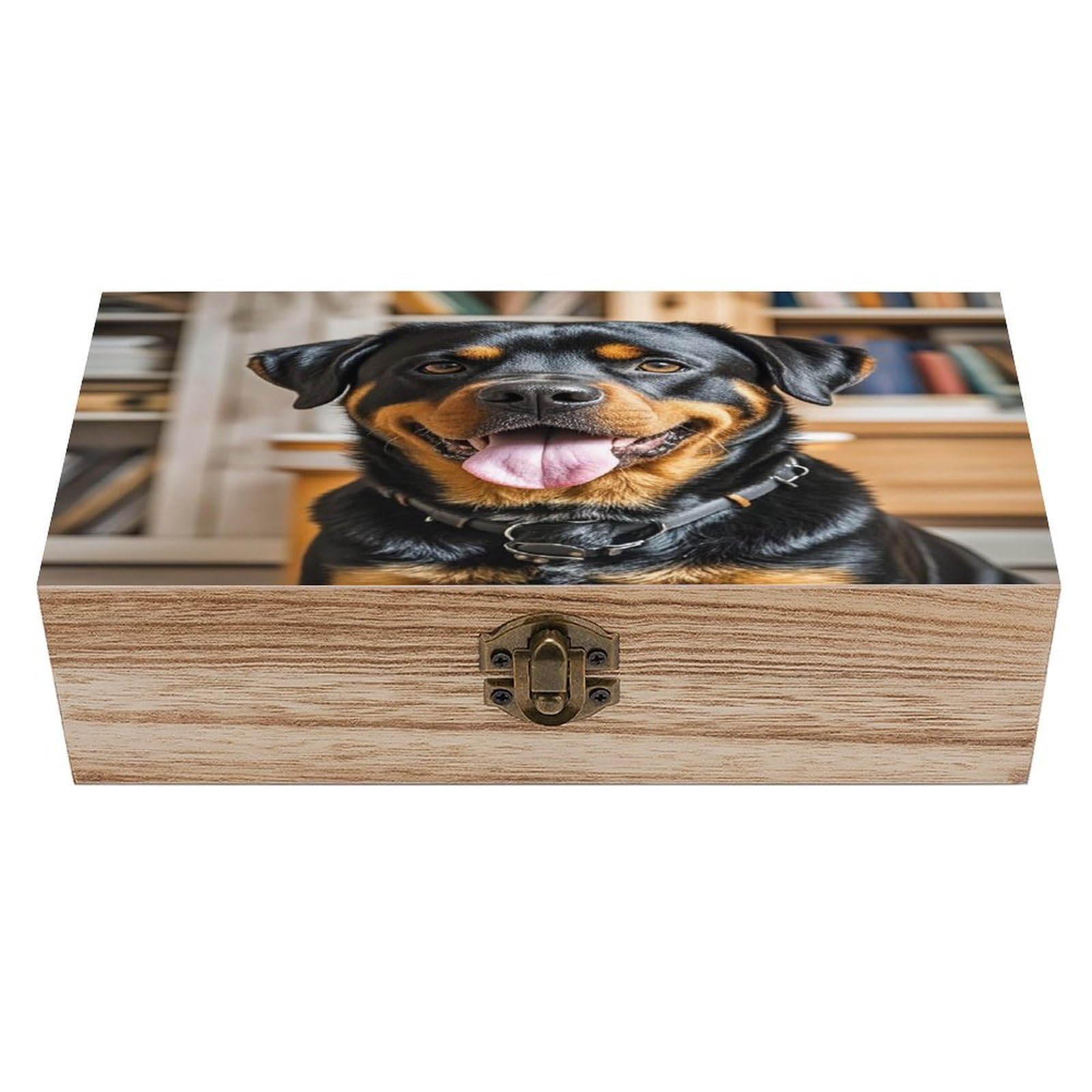 LZQPOEAS Rottweiler Dogs Tongue Head Wooden Box Storage Space to Organize Jewelry in A Beautiful Small Storage Box Decorative Card Boxes Memory Treasure Boxes for Crafts And Photo Storage