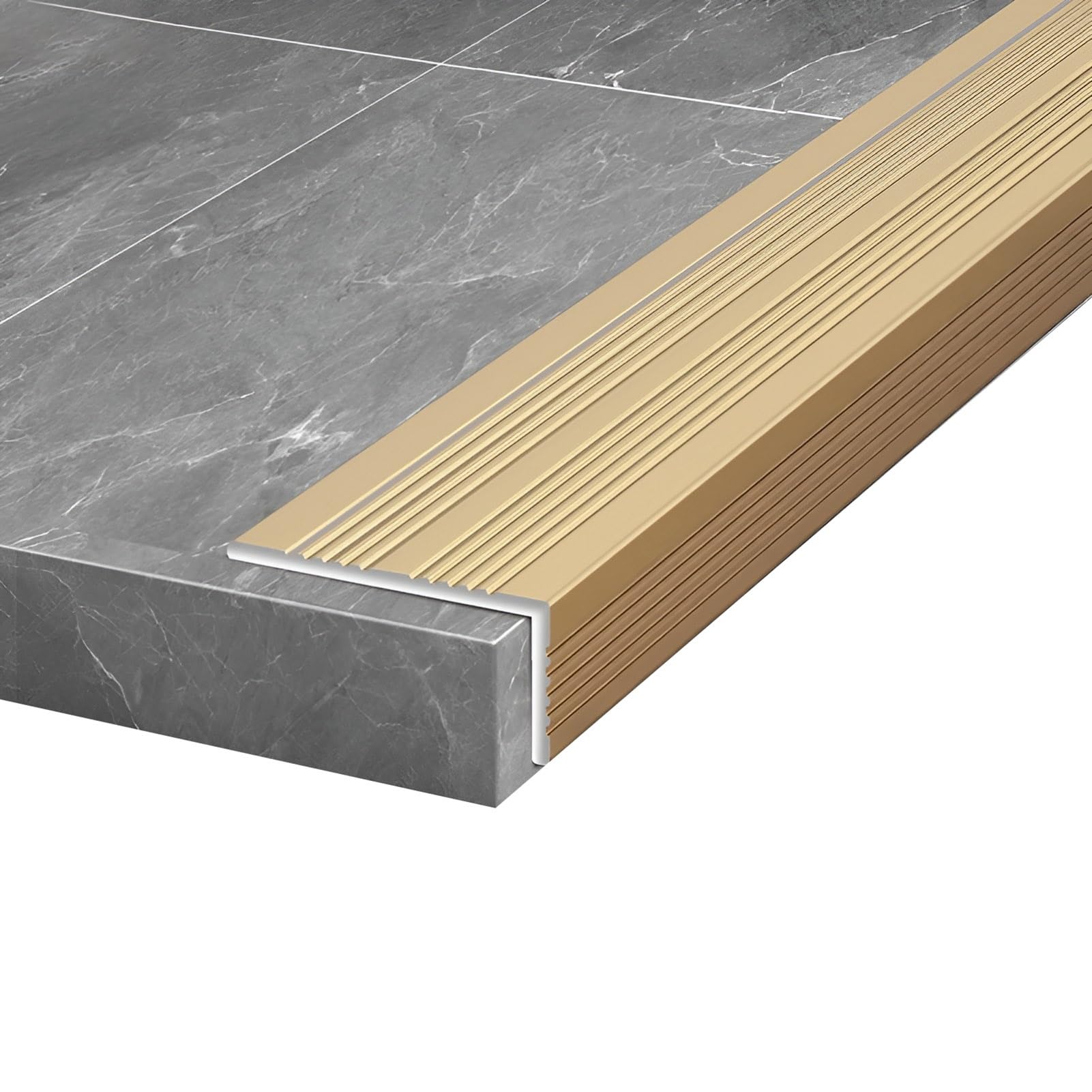Metalowe wykończenie krawędzi schodów, rowkowane aluminiowe stopnie schodowe w kształcie litery L Noski do wnętrz i na zewnątrz(Gold,90cm/35in)