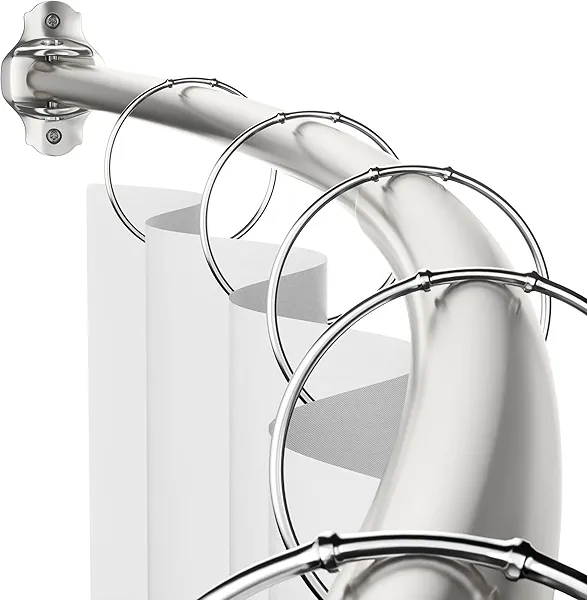 Mcrbeay Curved Shower Curtain Rod, Adjustable 40-72 inches Extra Wide Curved Shower Rods for Bathroom, Rust proof Shower Rod, Stainless Steel Curved Curtain Rod for Shower, Bathtub, Brushed Nickel