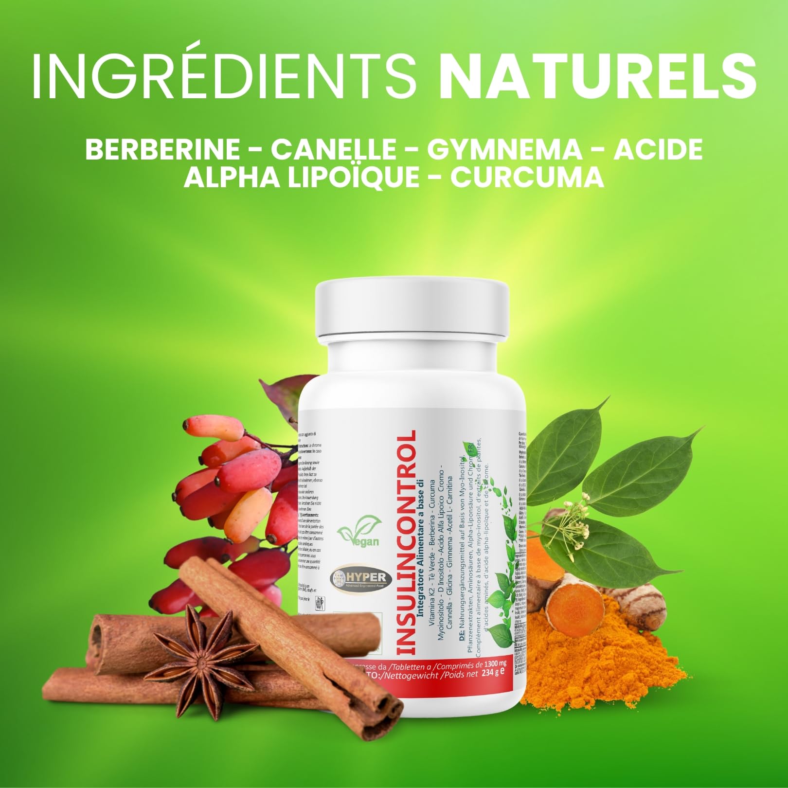 Hyper INSULINCONTROL 180 Comprimés - Complément alimentaire avec Berbérine, Cannelle, Gymnema, Myo Inositol - Taux de Glycémie, Métabolisme, Maintien des Niveaux Normaux de Glucose dans le Sang