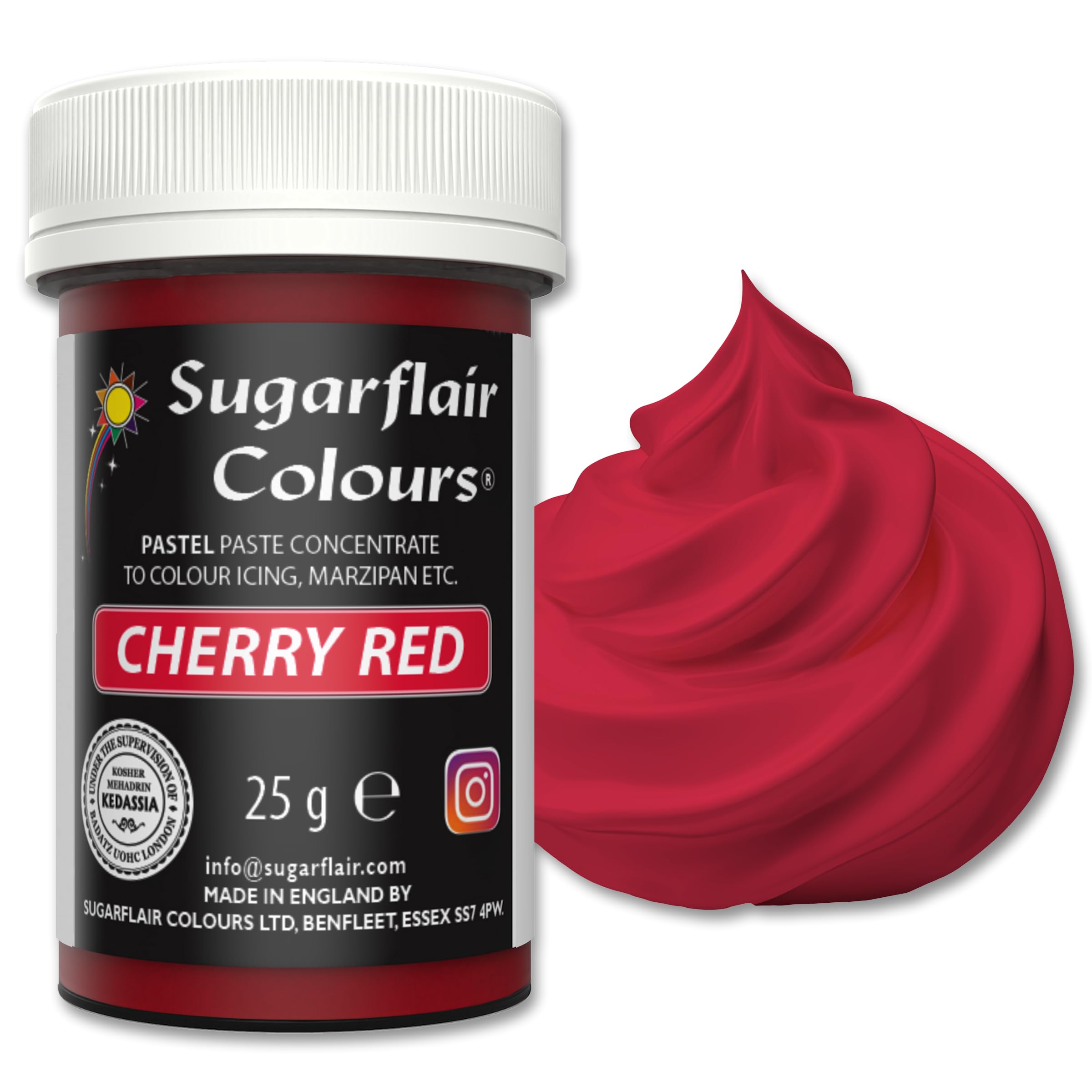 Sugarflair Food Colouring Paste Cherry Red, Pastel Highly Concentrated Food Colouring for Buttercream, Sugar Paste, Royal Icing, Cake Decorations and More! Vibrant Colour Food Dye! - 25g