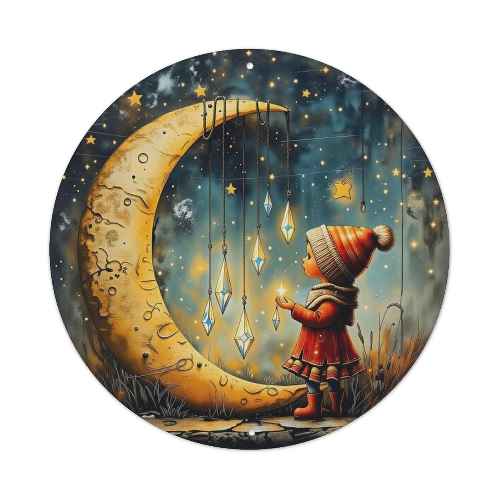 Moon Child Stars Crystals Night Metal Tin Sign