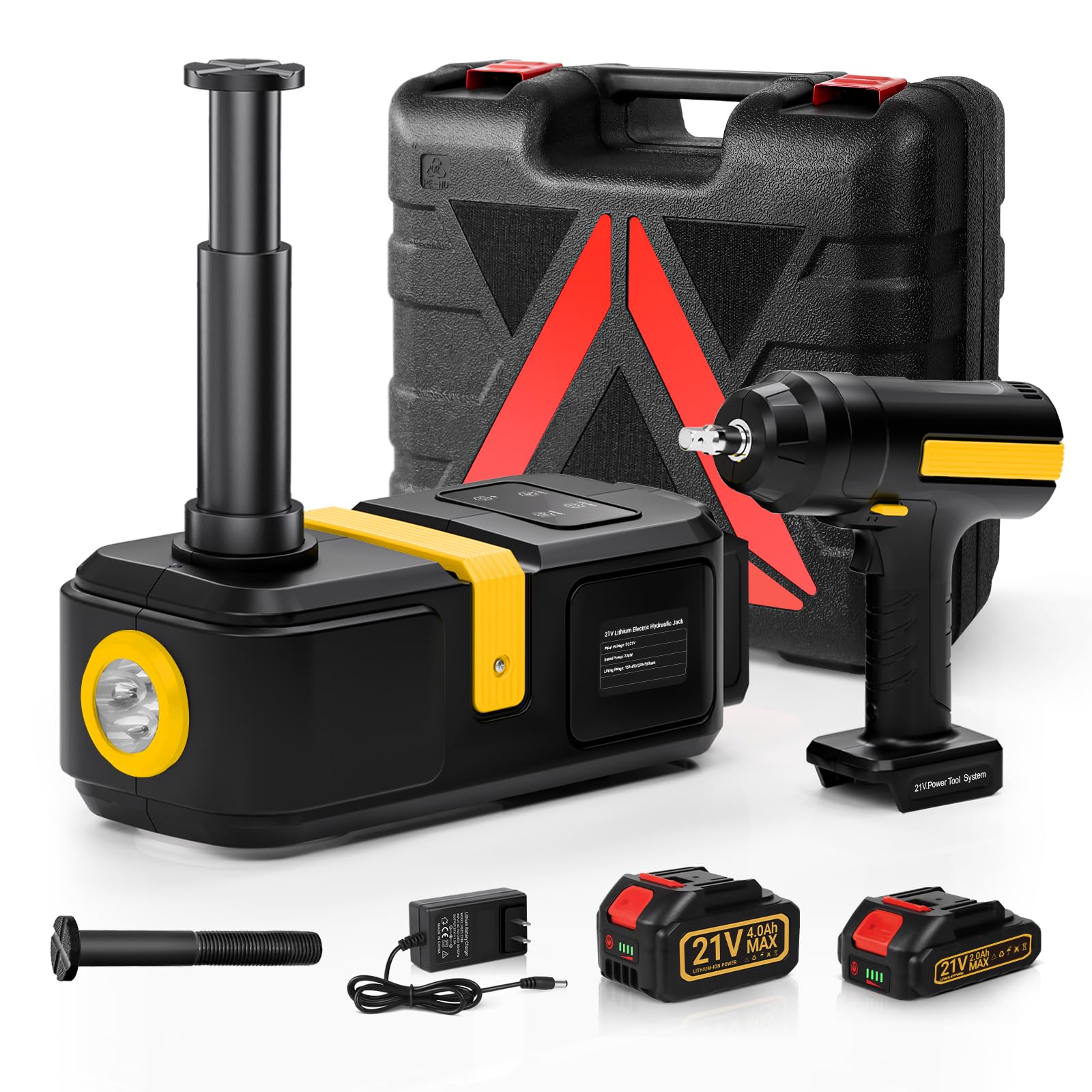 Powerful Electric car Jack and Stand kit - Cordless Hydraulic car Jack Lift with LCD Touch Screen, Lithium Battery & Portable Impact Wrench for Effortless Vehicle Emergencies
