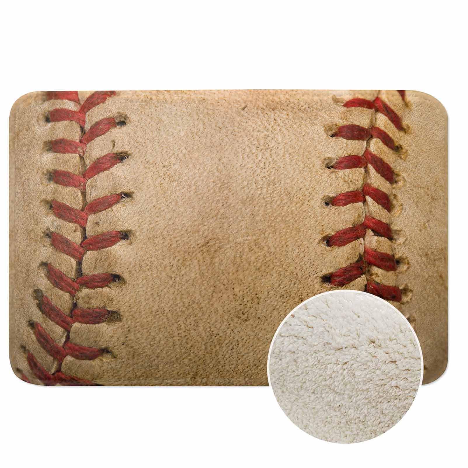 Baseball Bath Rugs Sport Leather Old Worn Ball Football Microfiber Bathroom Mat Soft Plush Shaggy Shower Mat for Bathroom Fluffy Comfortable Water Absorbent Carpet Non-Slip Machine Washable 16"X24"