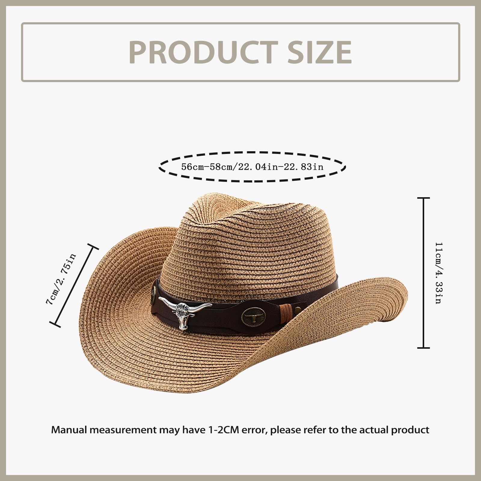 Women's Straw Cowboy Hats Men's Western Straw Cowgirl Hat Wide with Shapeable Wide Brim Foldable Vacation Beach Sun Hat,Khaki