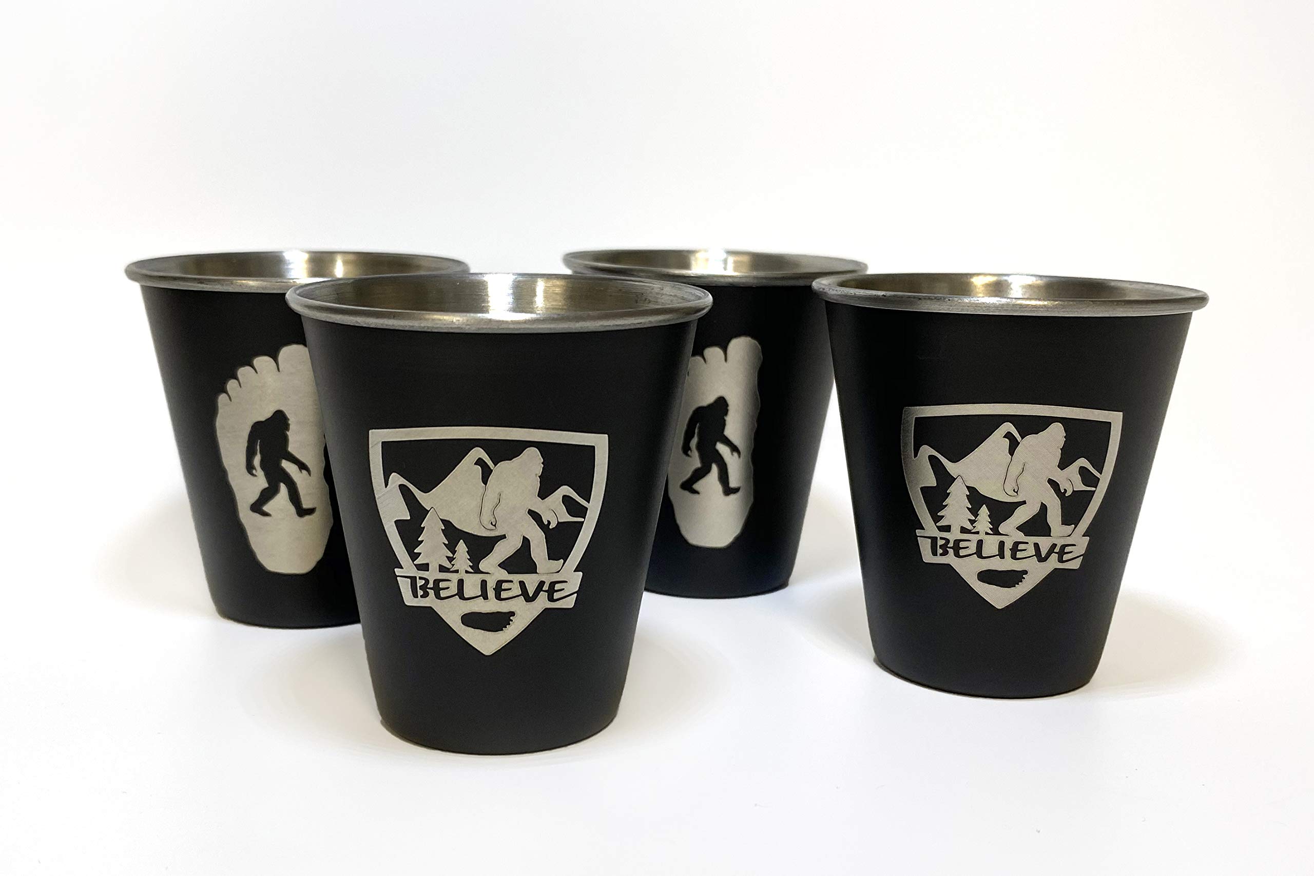 SQUATCH METALWORKSBelieve Bigfoot Sasquatch Stainless Steel Shot Glass 4-pack