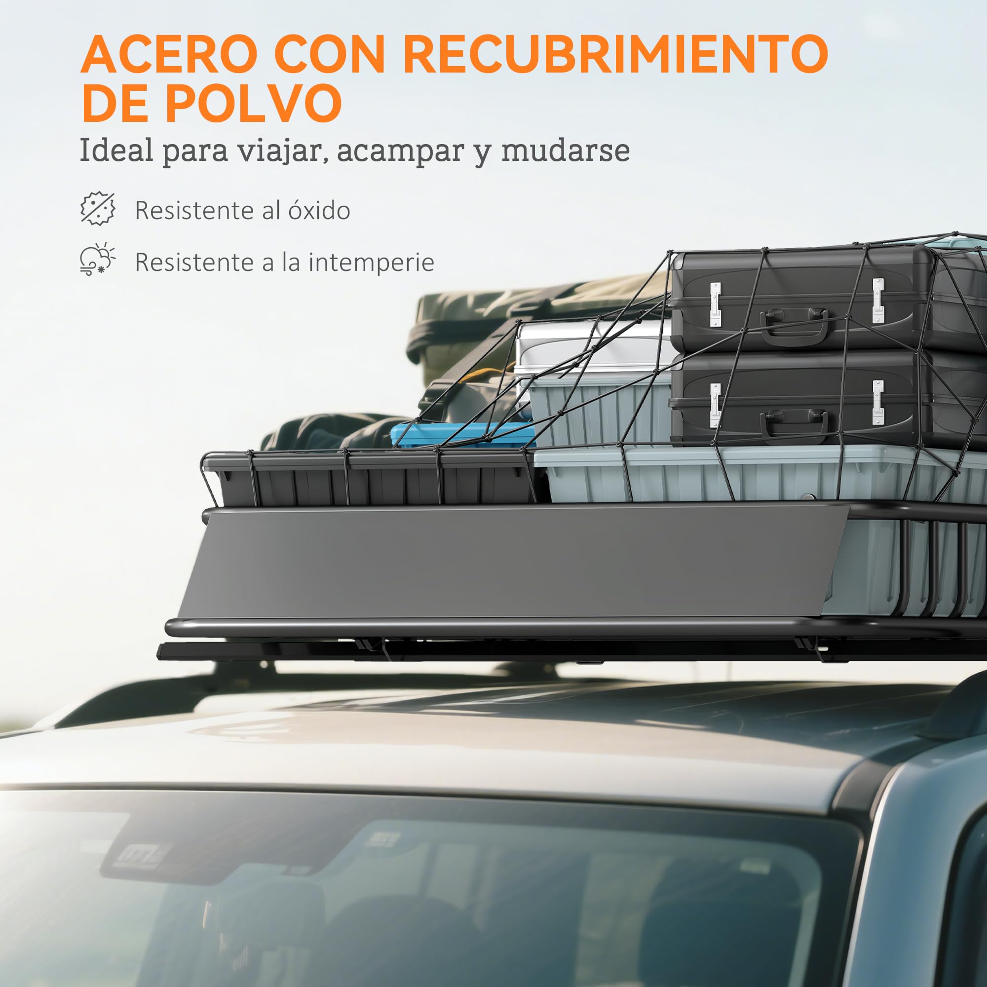 HOMCOM Cesta de Techo Universal para Vehículos de Acero, Baca Portaequipajes Coche Automóvil Carga 90,7 kg con Deflector, Barandillas, para SUVs, Pickups, Sedanes, 110,5x99,5x18,5 cm, Negro
